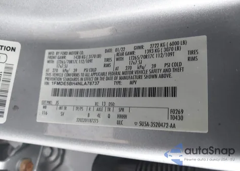 2022 Ford Bronco Black Diamond из США, поврежденный, VIN 1FMDE5BH4NLA78737